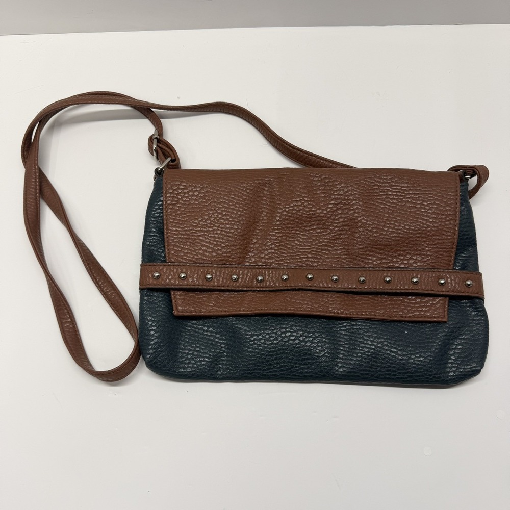 Style & Co Shaunee Flap Brown Storm Blue Faux Leather Crossbody Bag S/SC9778LST